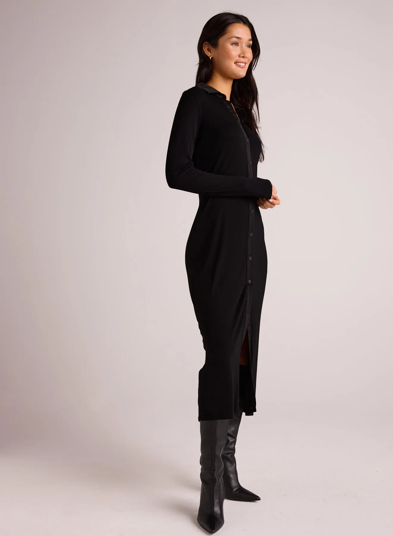Rib Button Down Shirt Dress - Black sold by Bella Dahl product image thumbnail 3