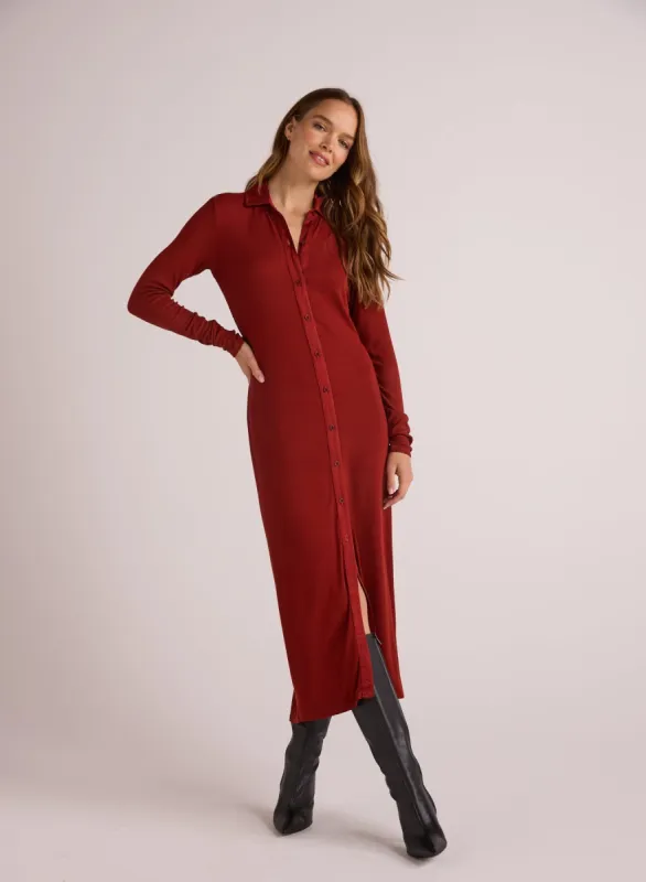 Rib Button Down Shirt Dress - Rustic Red sold by Bella Dahl