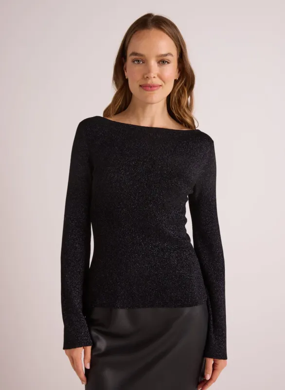 Boatneck Long Sleeve Sweater - Black with Metallic sold by Bella Dahl