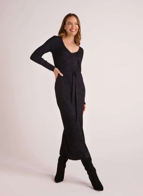 Long Sleeve Maxi Sweater Dress - Black with  Metallic sold by Bella Dahl