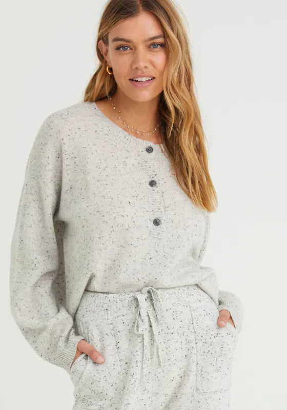 Cashmere Henley Sweater - Light Grey Speckle sold by Bella Dahl