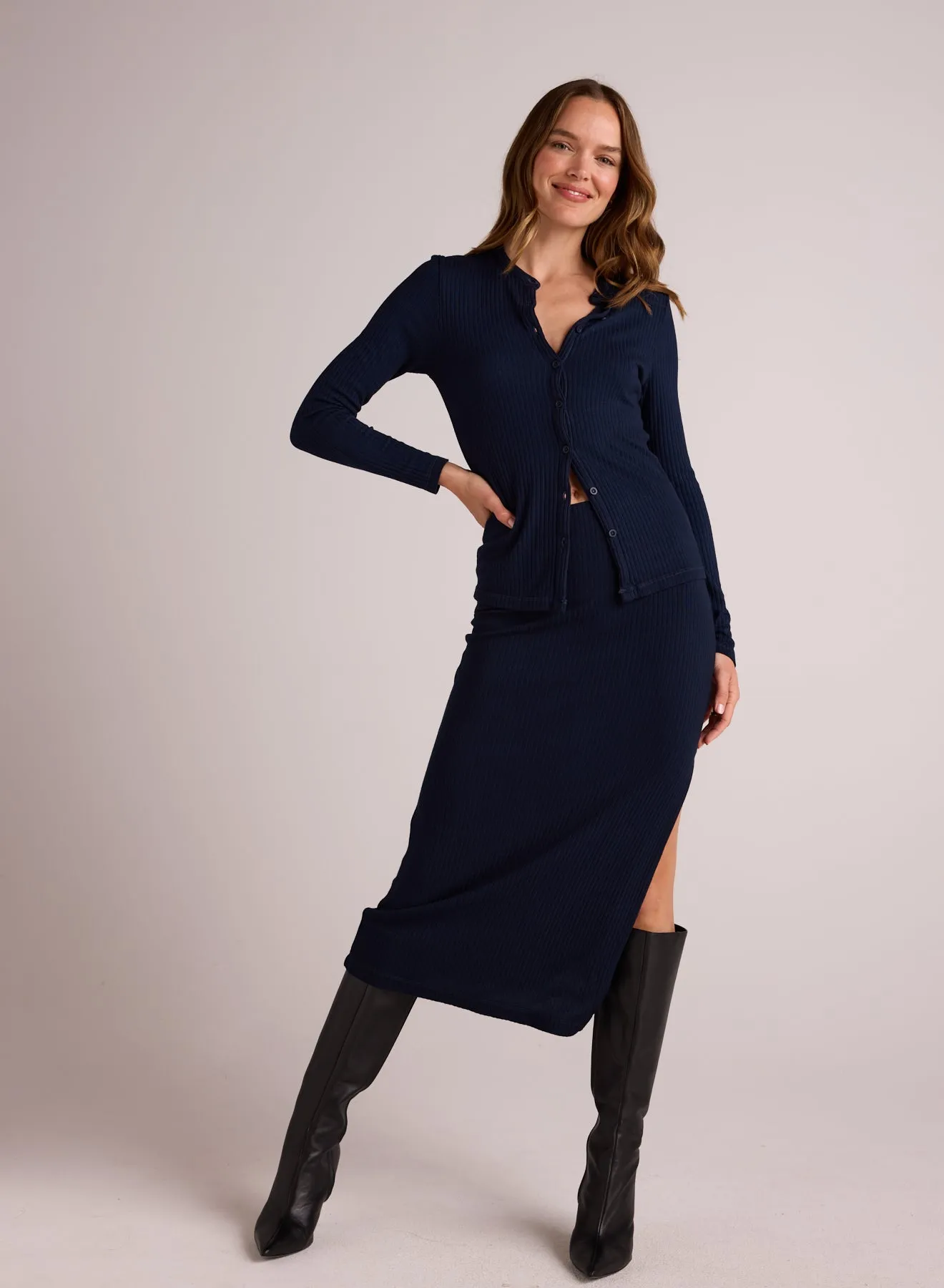 Clean Waist Knit Skirt with Side Slit - Navy Storm sold by Bella Dahl