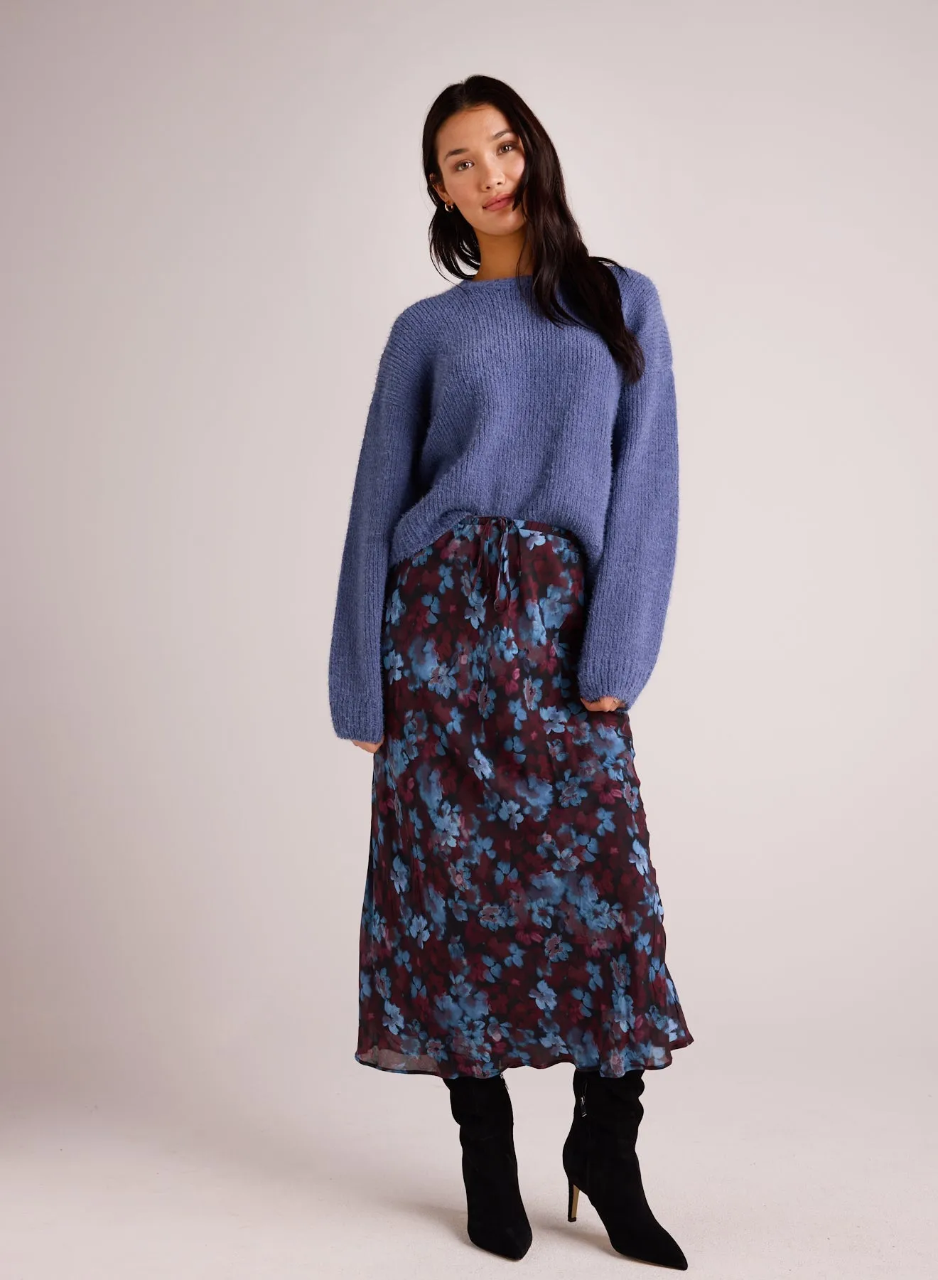 Bias Midi Skirt with Tie - Berry Bloom Print sold by Bella Dahl