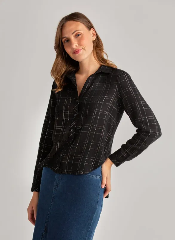 Long Sleeve Button Down - Black Lurex sold by Bella Dahl