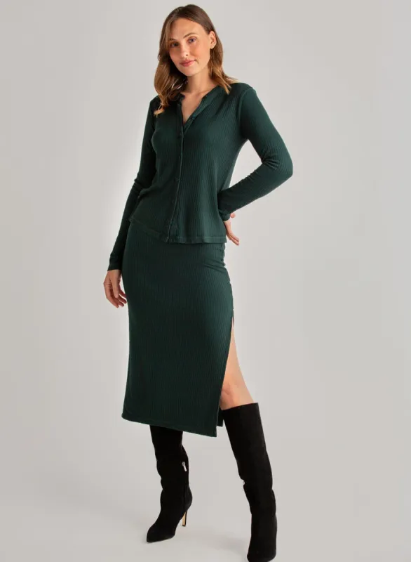 Clean Waist Knit Skirt with Side Slit - Dark Hunter sold by Bella Dahl