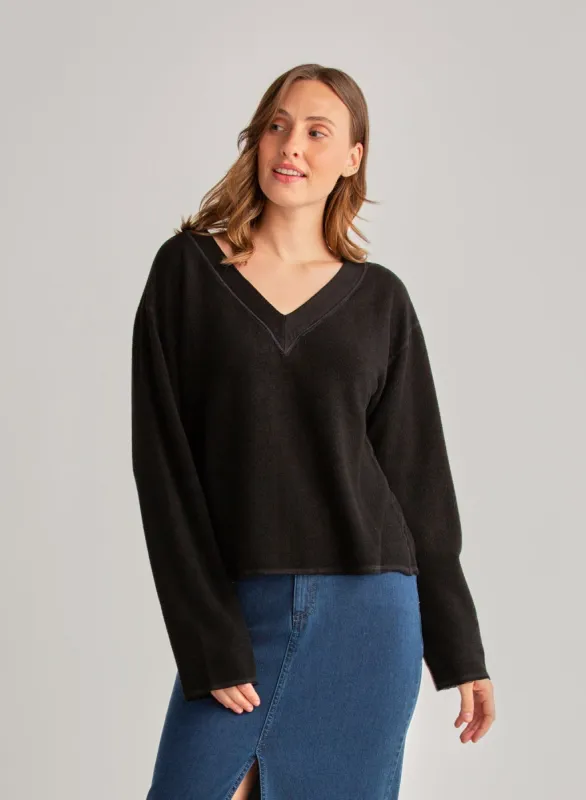 French Terry Bell Sleeve V-Neck Pullover - Black sold by Bella Dahl