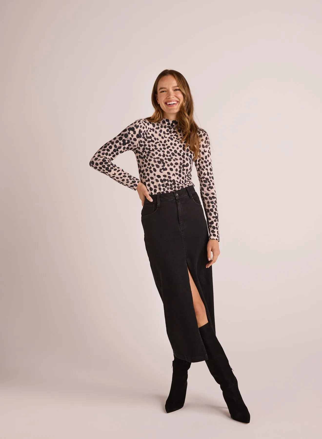 Long Sleeve Mock Neck Top - Winter Spots Print sold by Bella Dahl