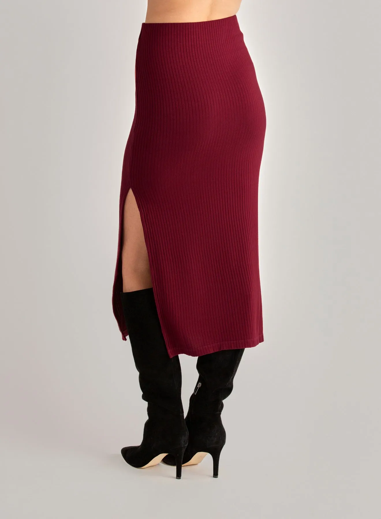 Clean Waist Knit Skirt with Side Slit - Deep Merlot sold by Bella Dahl product image thumbnail 3