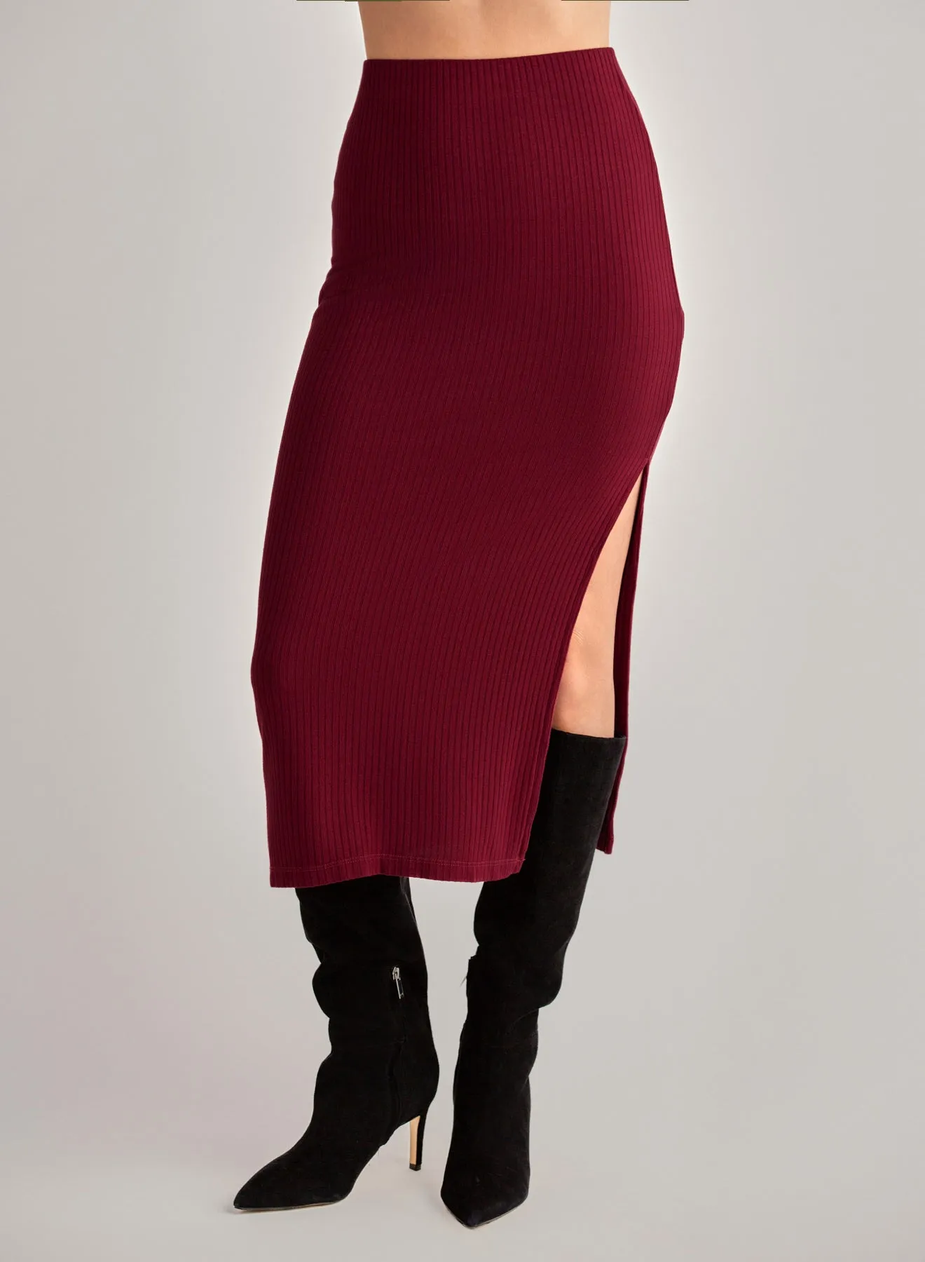 Clean Waist Knit Skirt with Side Slit - Deep Merlot sold by Bella Dahl