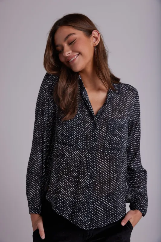 Full Button Down Hipster Shirt - Midnight Snow Print sold by Bella Dahl