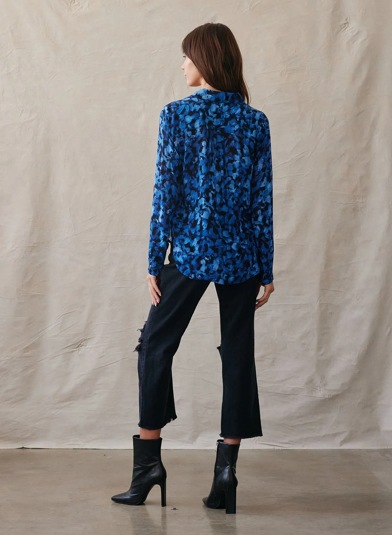 Full Button Down Hipster Shirt - Cobalt Floral Print sold by Bella Dahl product image thumbnail 2