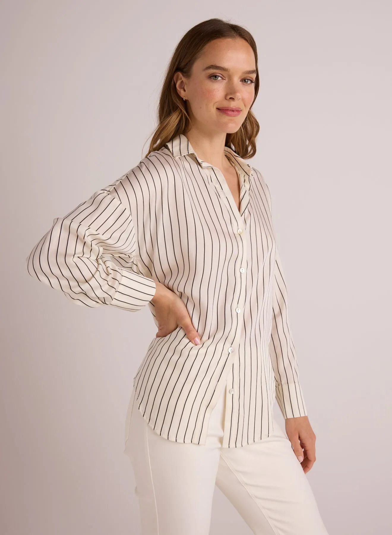 Oversized Button Down - Ivory Lurex Stripe sold by Bella Dahl product image thumbnail 3