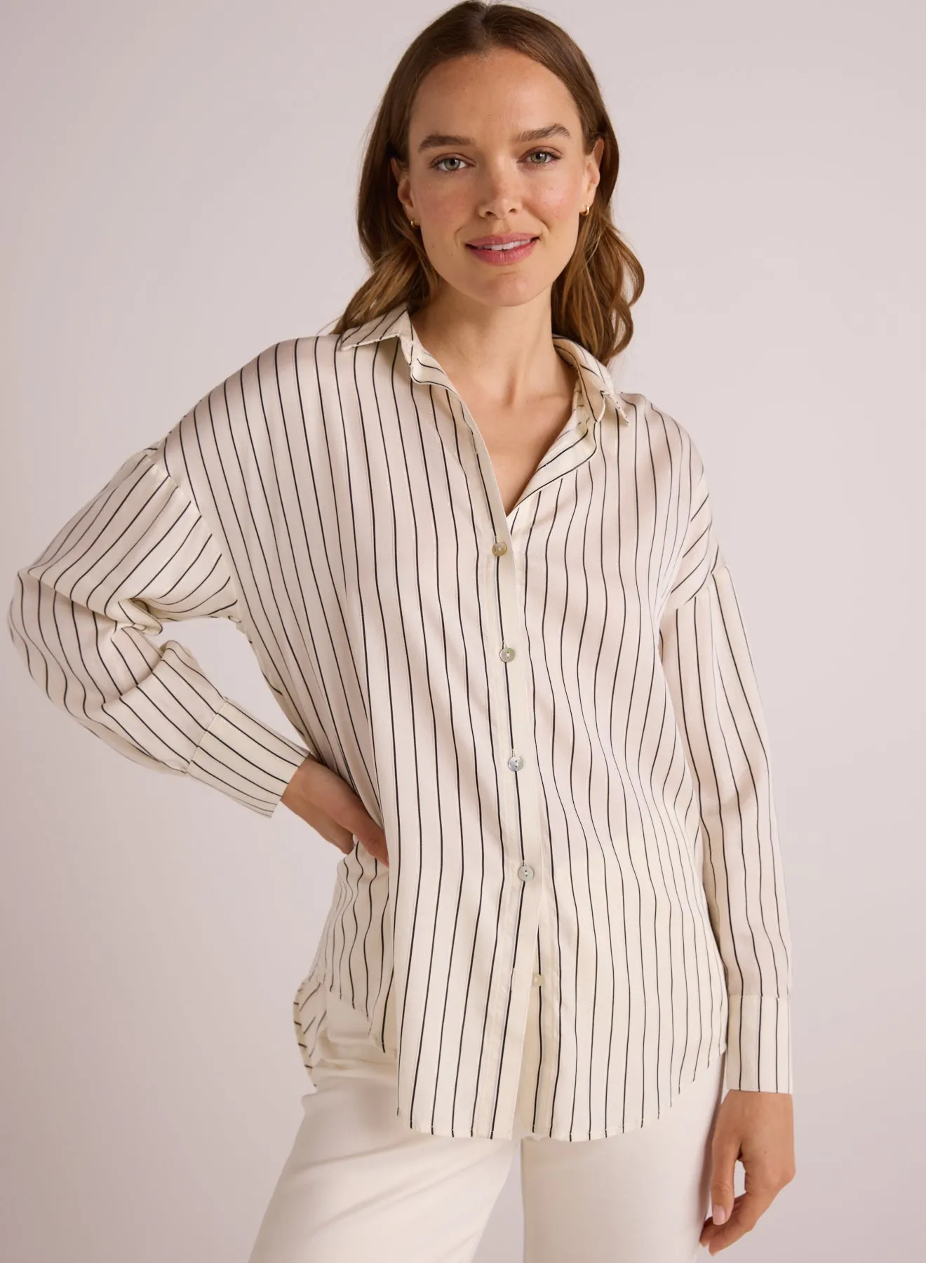 Oversized Button Down - Ivory Lurex Stripe sold by Bella Dahl