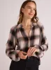 Long Sleeve Shirred Raglan Shirt - Winter Taupe Plaid sold by Bella Dahl