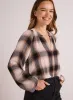 Long Sleeve Shirred Raglan Shirt - Winter Taupe Plaid sold by Bella Dahl