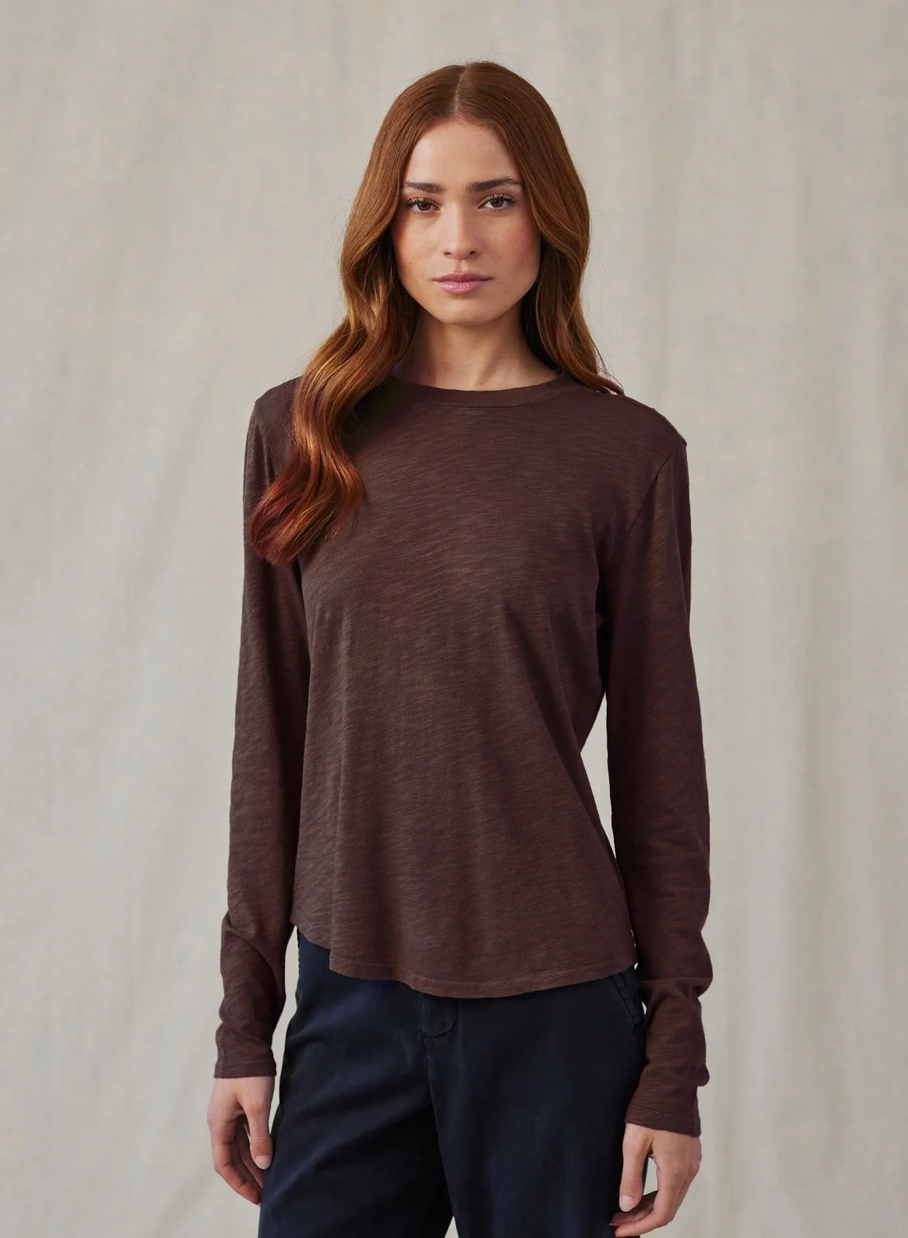 Long Sleeve Crew Tee - Chestnut Brown sold by Bella Dahl