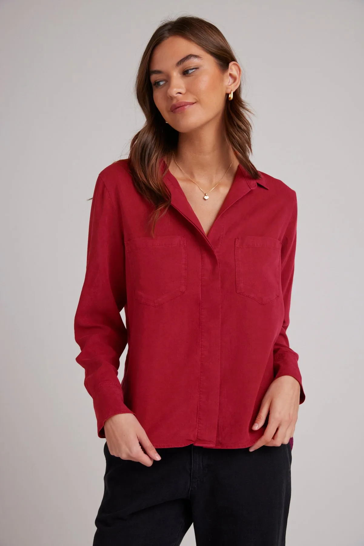 Split Back Button Down - Ruby Red sold by Bella Dahl