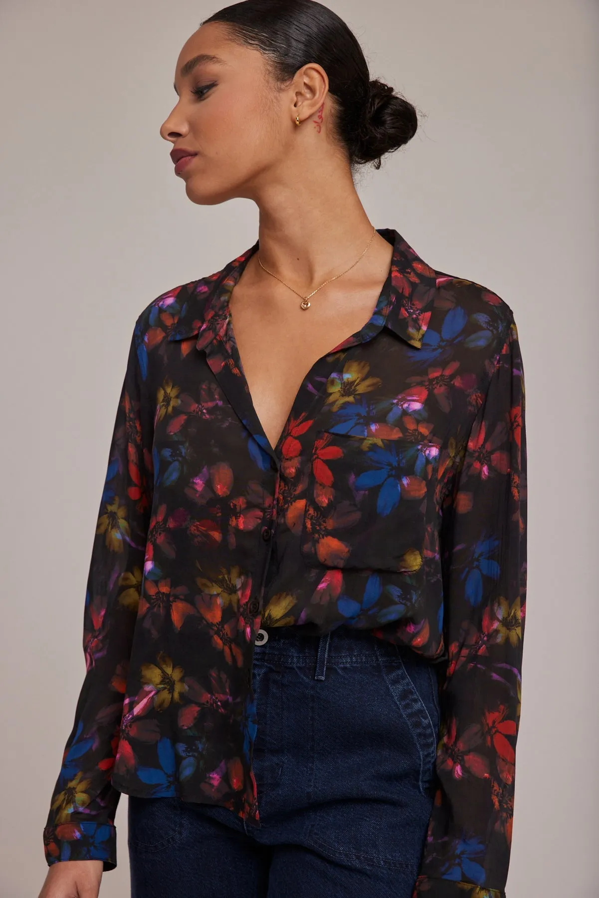 Rounded Hem Button Down Shirt - Evening Garden Print sold by Bella Dahl product image thumbnail 4