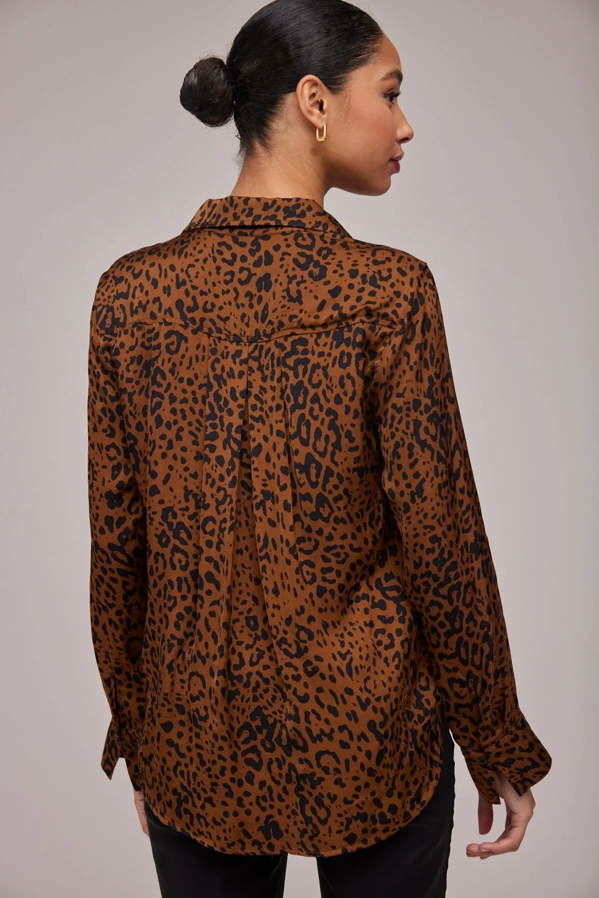 Satin Leopard Pleated Button Down Shirt -Gold Spots Print sold by Bella Dahl product image thumbnail 3