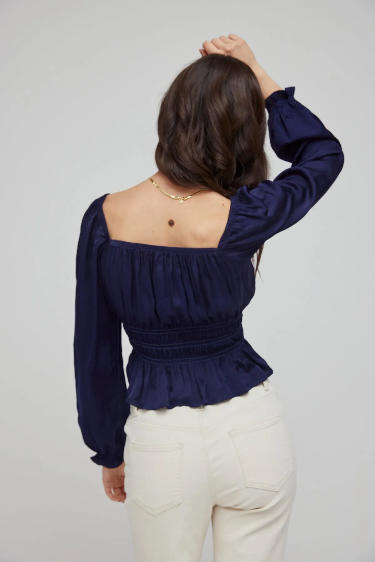 Smocked Long Sleeve Puff Sleeve Top - Midnight Royal sold by Bella Dahl product image thumbnail 2