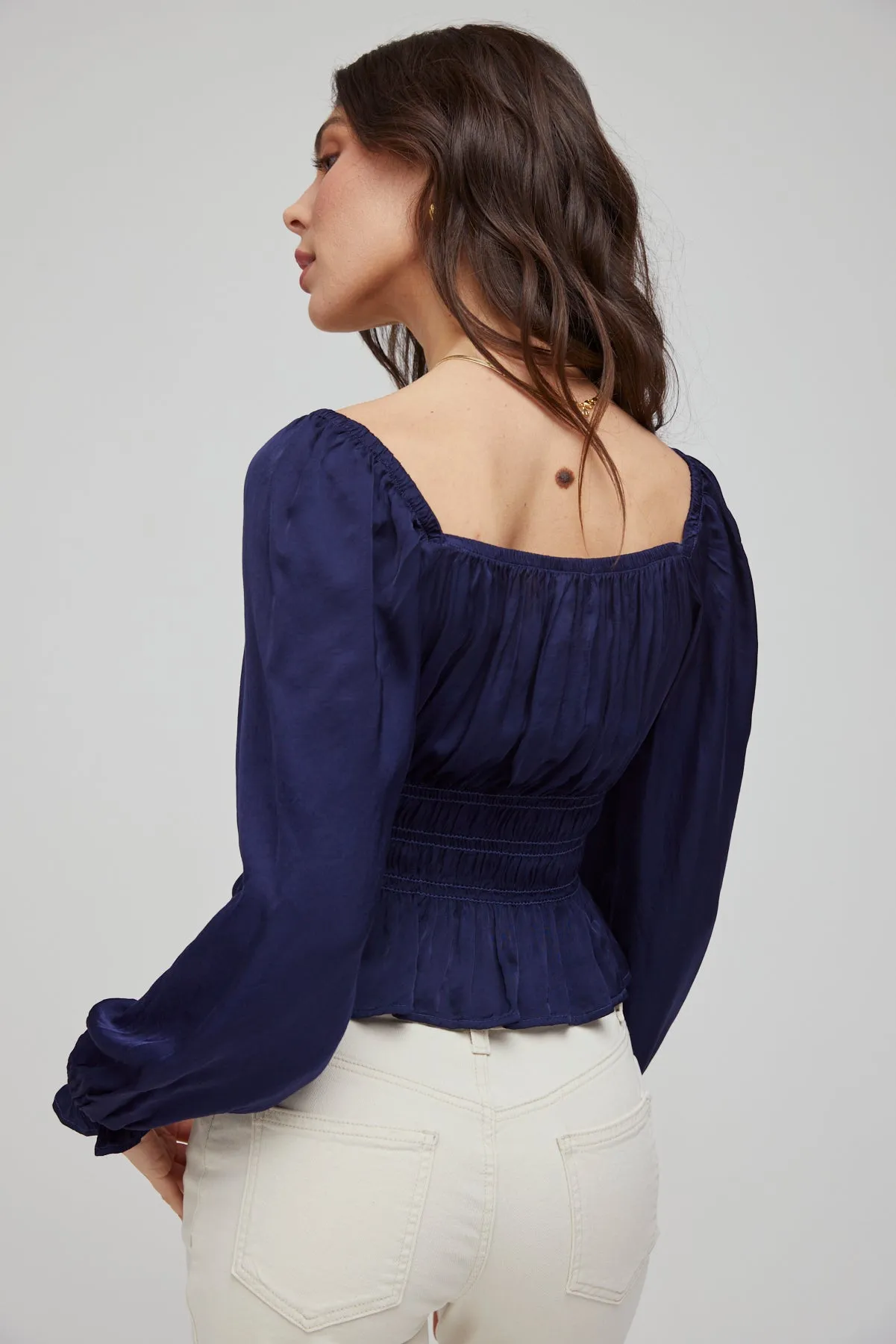 Smocked Long Sleeve Puff Sleeve Top - Midnight Royal sold by Bella Dahl product image thumbnail 4