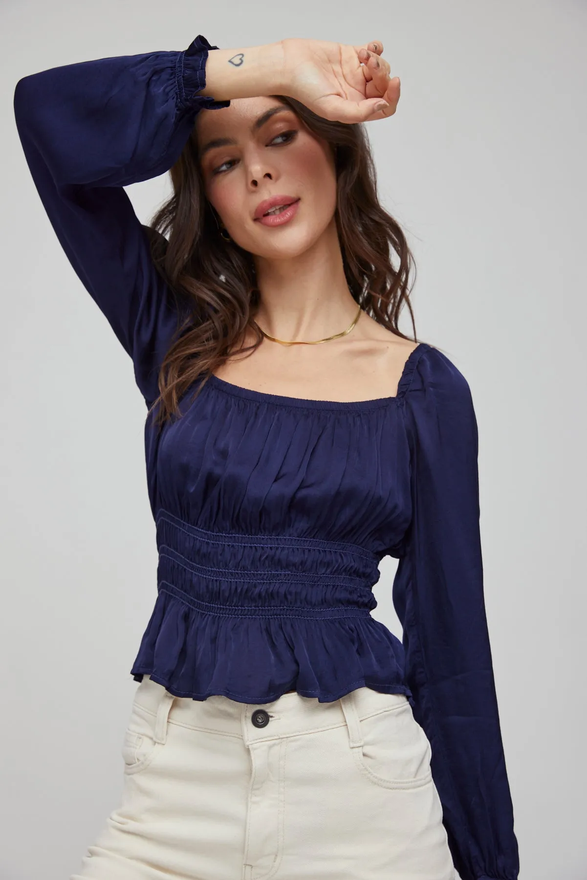 Smocked Long Sleeve Puff Sleeve Top - Midnight Royal sold by Bella Dahl product image thumbnail 3