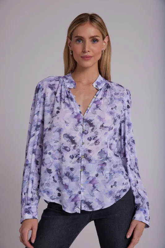 Shirred Button Up Blouse - Lilac Floret Print sold by Bella Dahl