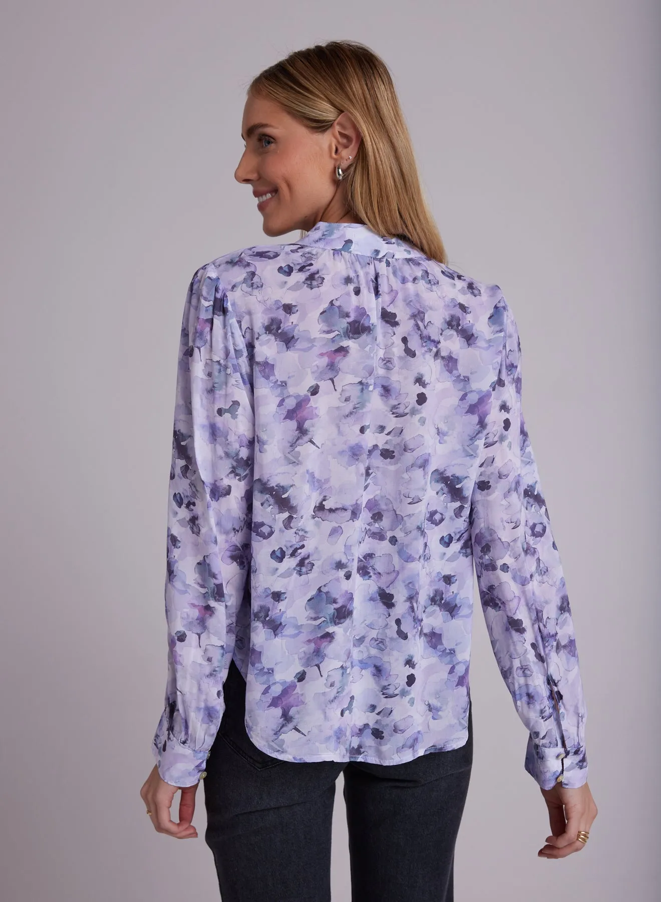 Shirred Button Up Blouse - Lilac Floret Print sold by Bella Dahl product image thumbnail 2