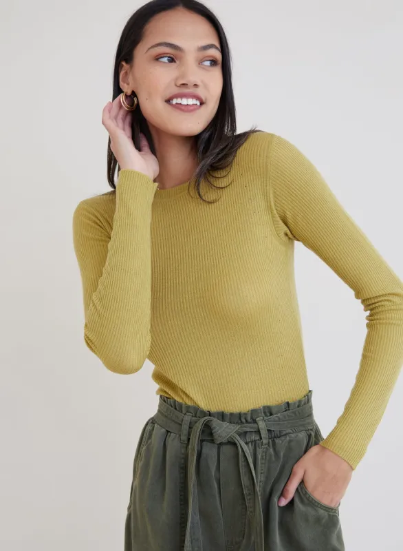 Ribbed Wool Blend Crew Neck Sweater - Golden Spruce sold by Bella Dahl