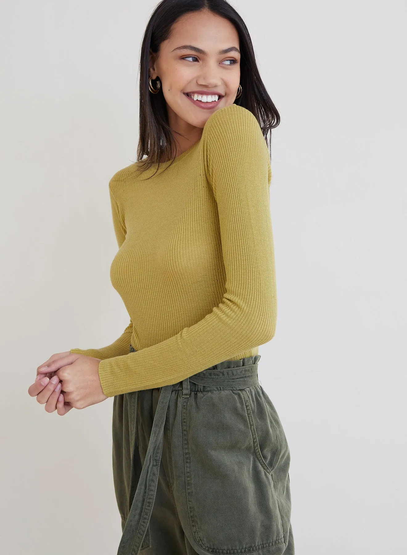 Ribbed Wool Blend Crew Neck Sweater - Golden Spruce sold by Bella Dahl product image thumbnail 3