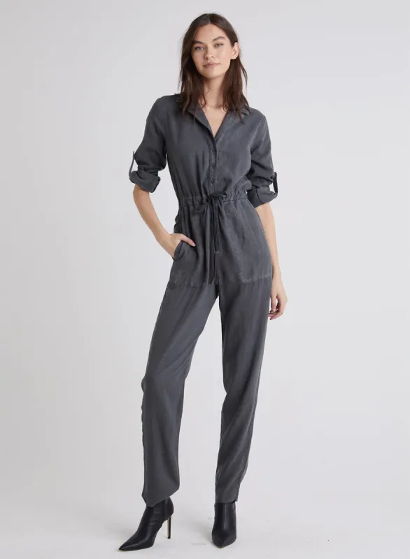 Anchor Roll Tab Sleeve Jumpsuit - Smoke Stack sold by Bella Dahl