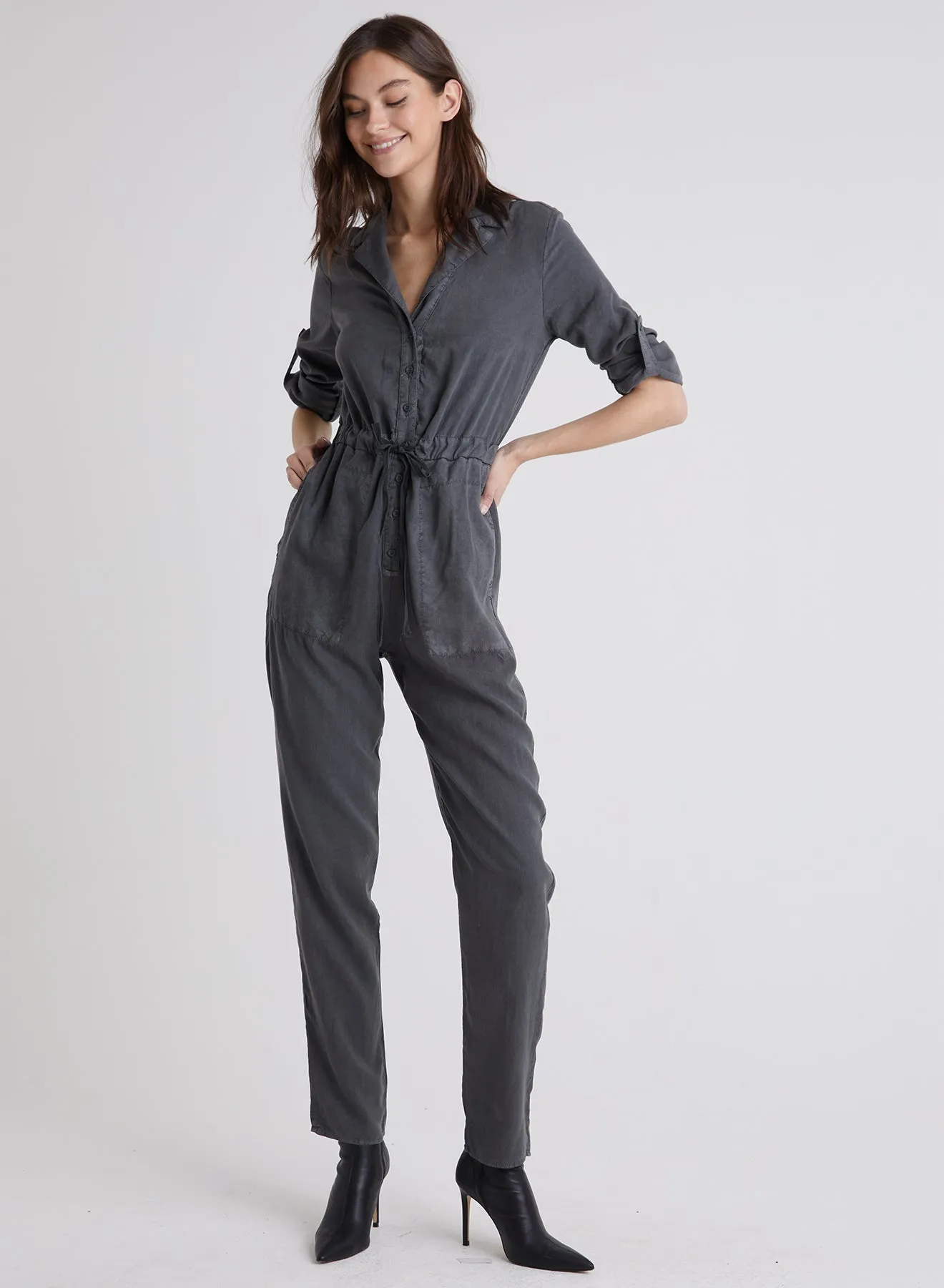 Anchor Roll Tab Sleeve Jumpsuit - Smoke Stack sold by Bella Dahl product image thumbnail 4