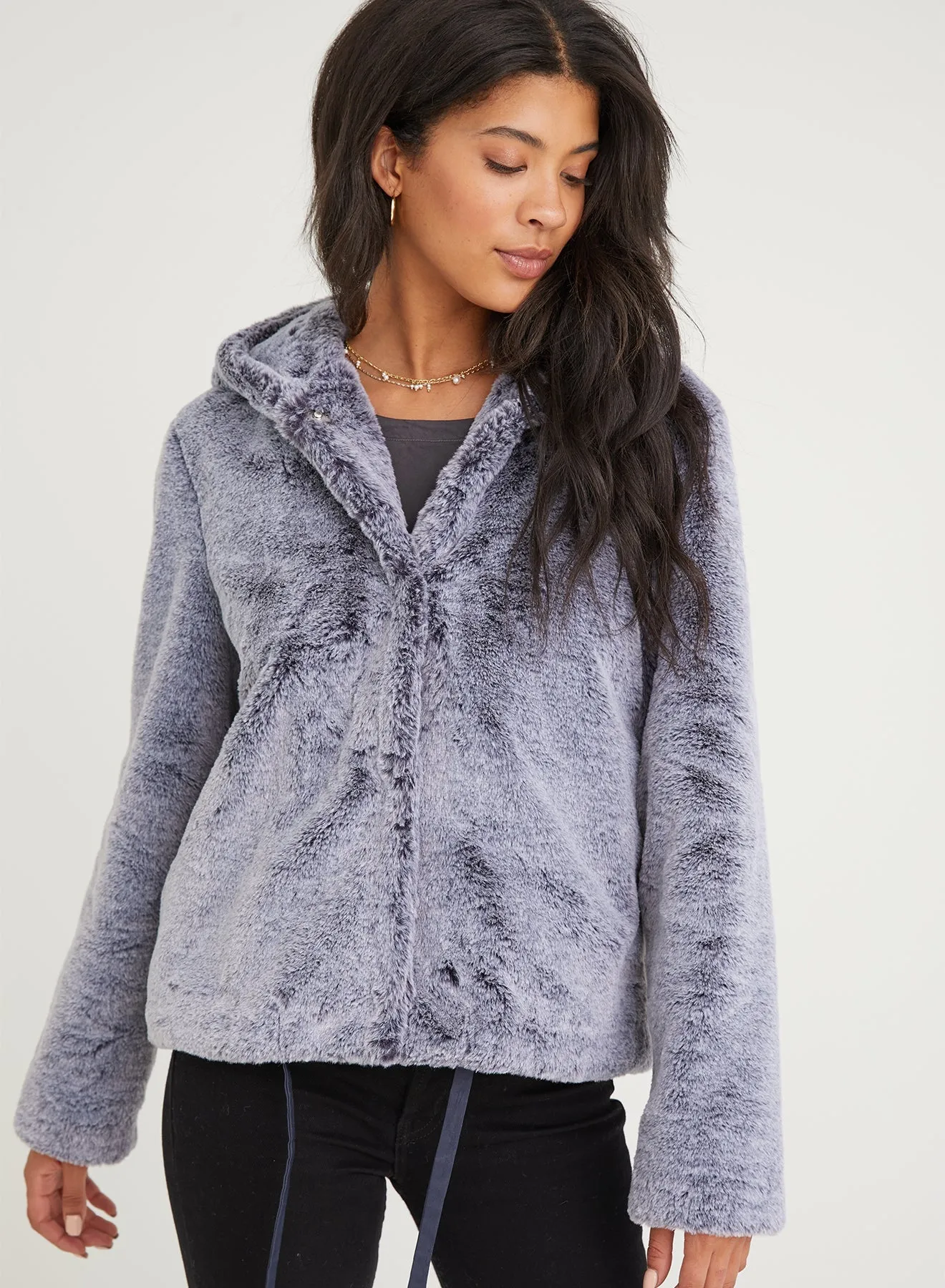 Hooded Jacket - Navy Frost Faux Fur sold by Bella Dahl