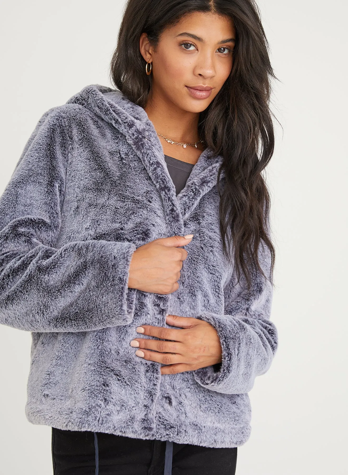 Hooded Jacket - Navy Frost Faux Fur sold by Bella Dahl product image thumbnail 3