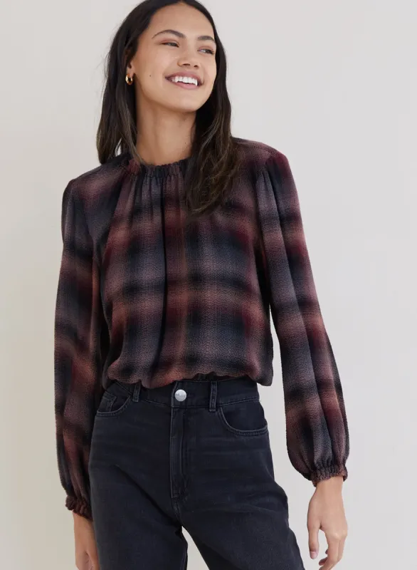 Long Sleeve Smocked Neck Pullover  - Canyon Pucker Plaid sold by Bella Dahl