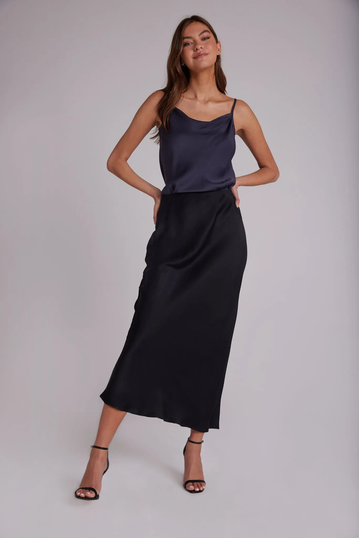 Satin Side Slit Maxi Skirt - Black sold by Bella Dahl