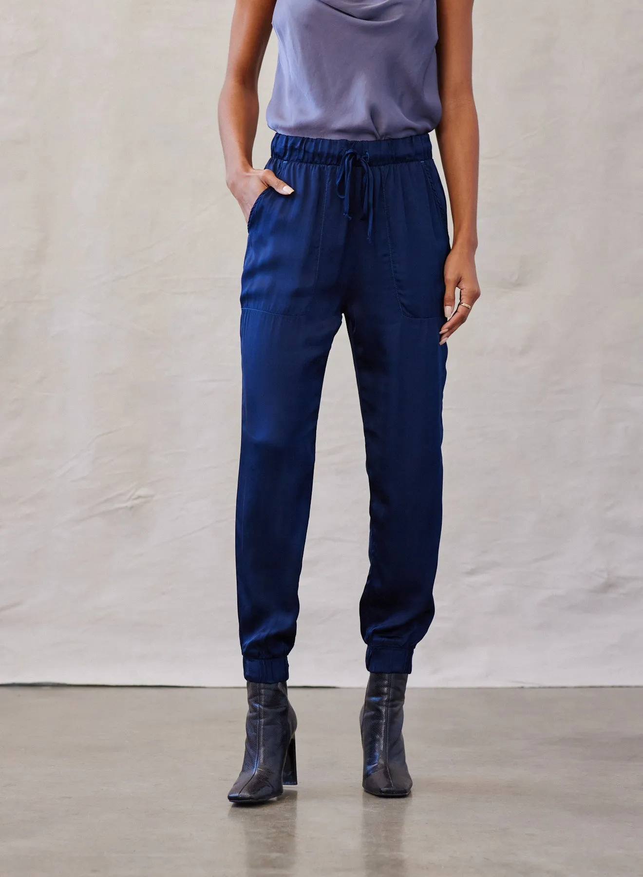 High Waist Silky Jogger - Dark Lake sold by Bella Dahl product image thumbnail 3