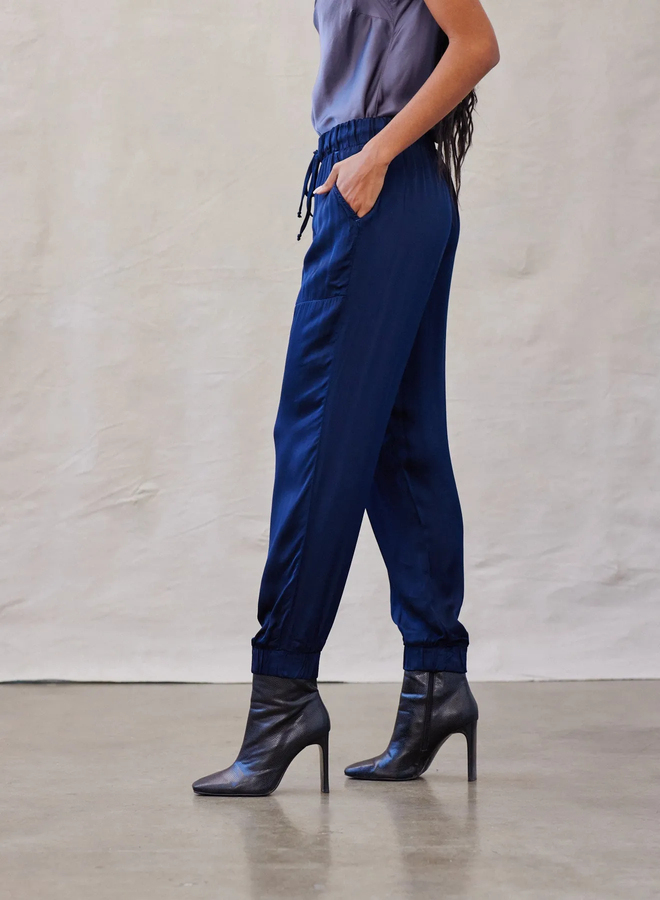 High Waist Silky Jogger - Dark Lake sold by Bella Dahl product image thumbnail 4