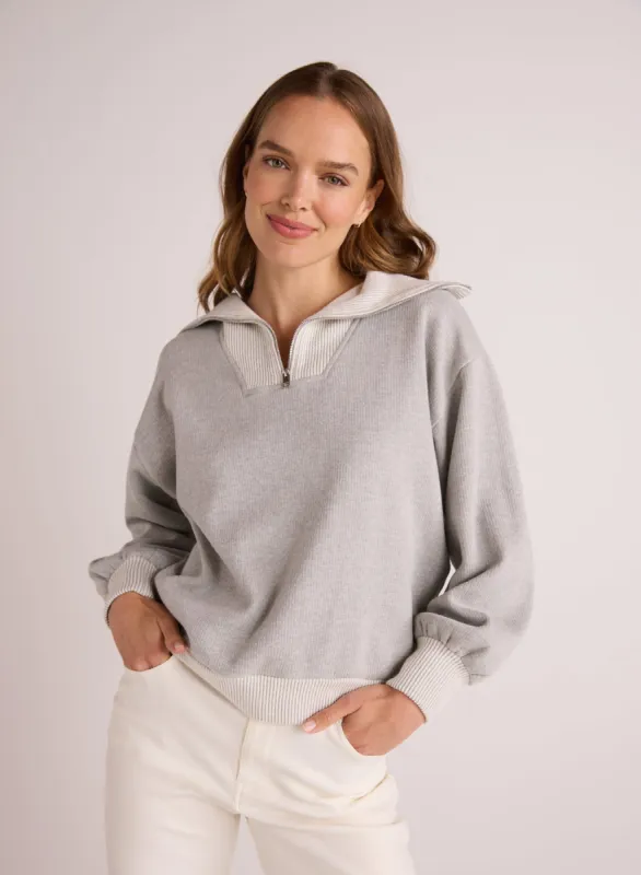Mix Knit Zip Sweatshirt - Heather Grey made by Bella Dahl