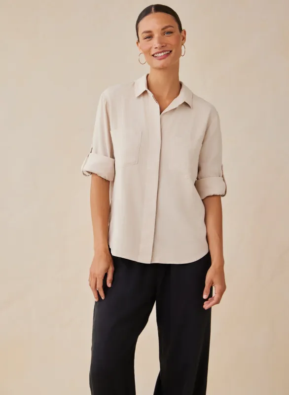 Split Back Button Down - Linen Sand sold by Bella Dahl