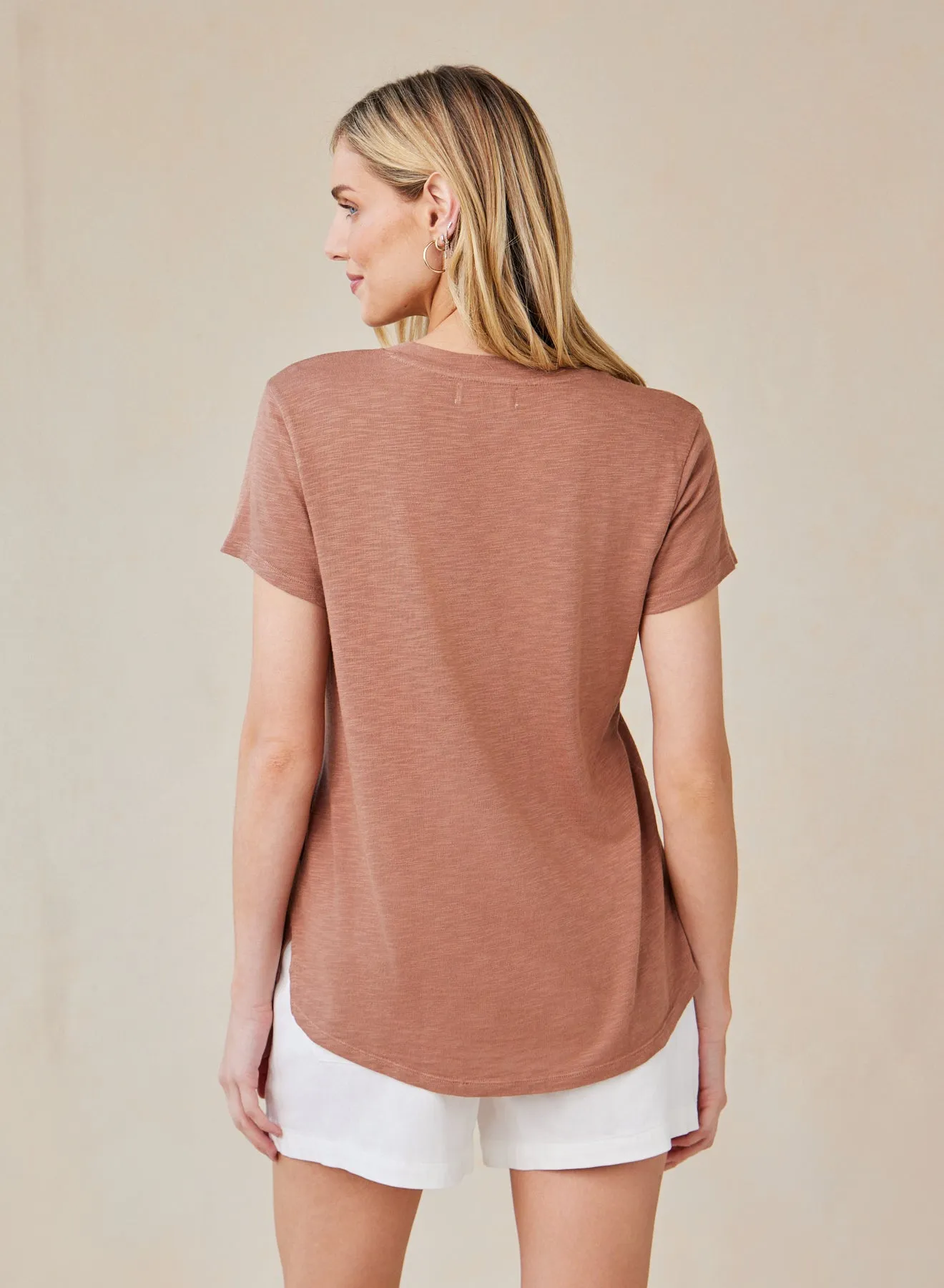 Side Slit V-Neck Tee - Terracotta Brown sold by Bella Dahl product image thumbnail 2
