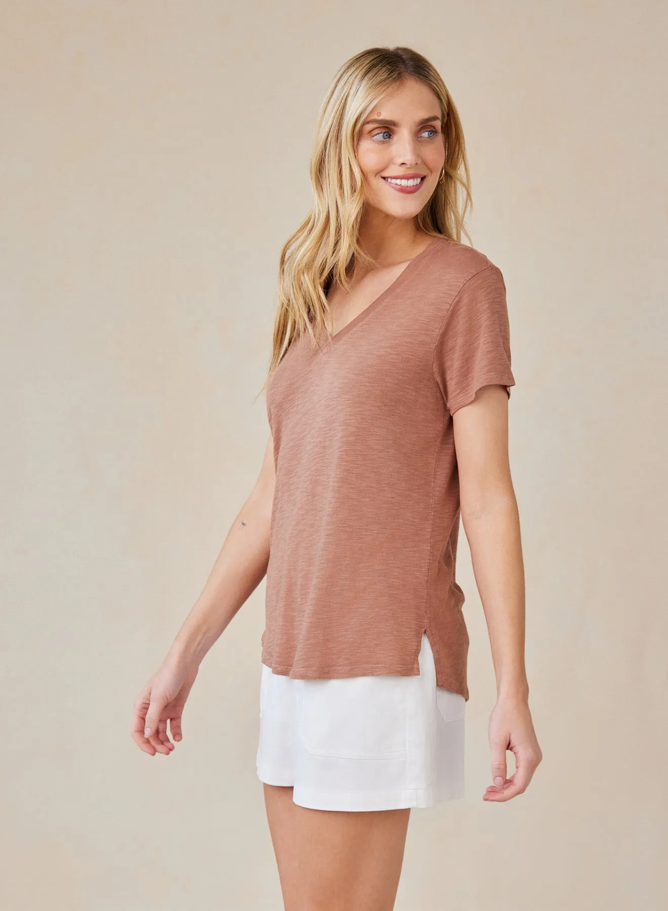 Side Slit V-Neck Tee - Terracotta Brown sold by Bella Dahl product image thumbnail 3