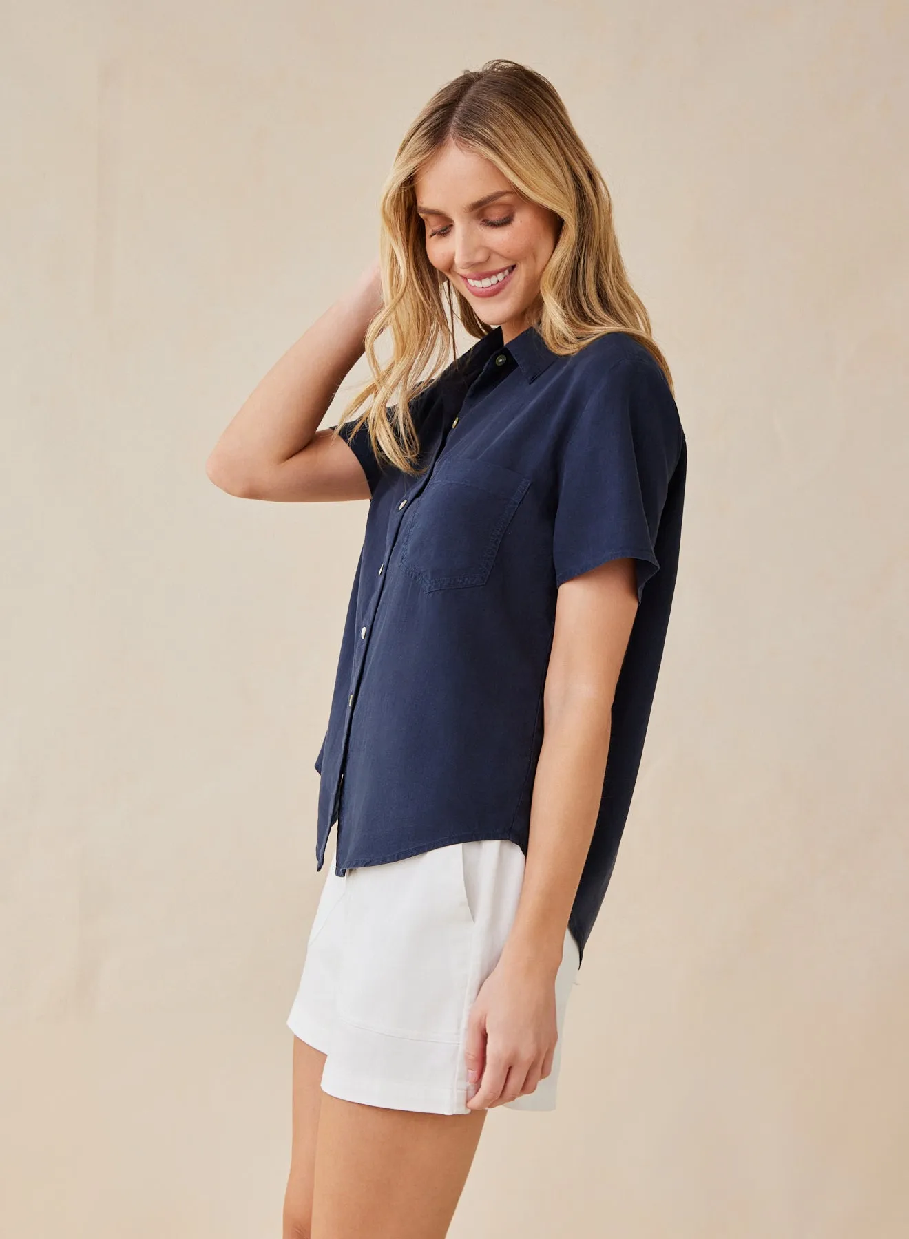 Short Sleeve Pocket Button Down - Endless Sea sold by Bella Dahl product image thumbnail 3