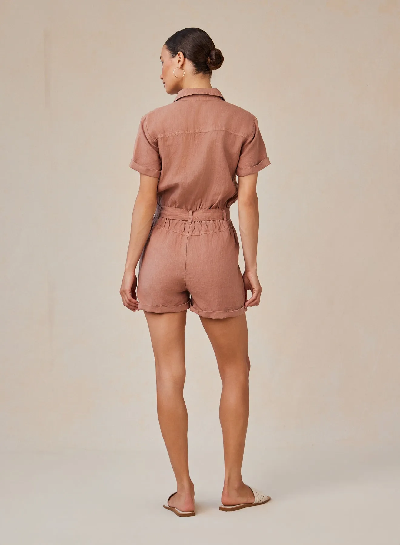 Linen Rolled Hem Utility Romper - Terracotta Brown sold by Bella Dahl product image thumbnail 2
