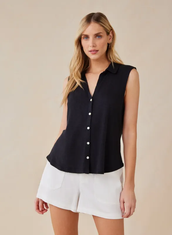 Sleeveless Button Front Top - Black sold by Bella Dahl