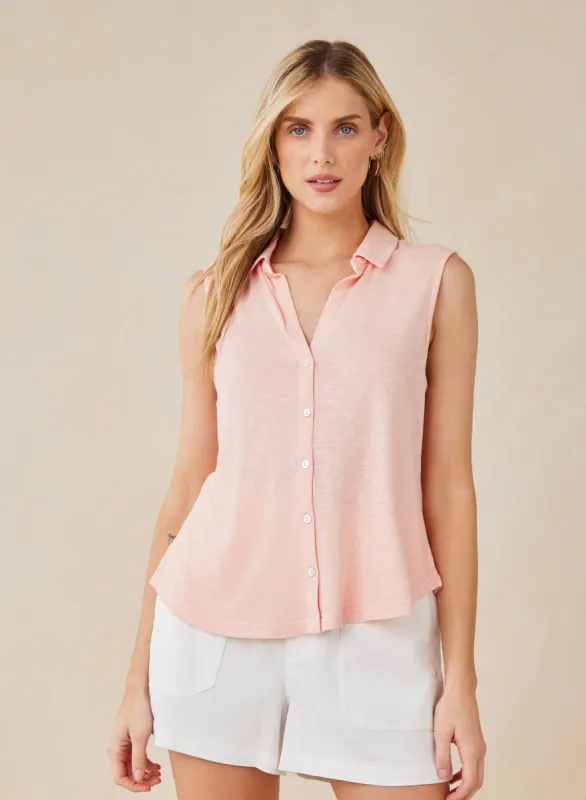 Sleeveless Button Front Top - Peach Fizz sold by Bella Dahl