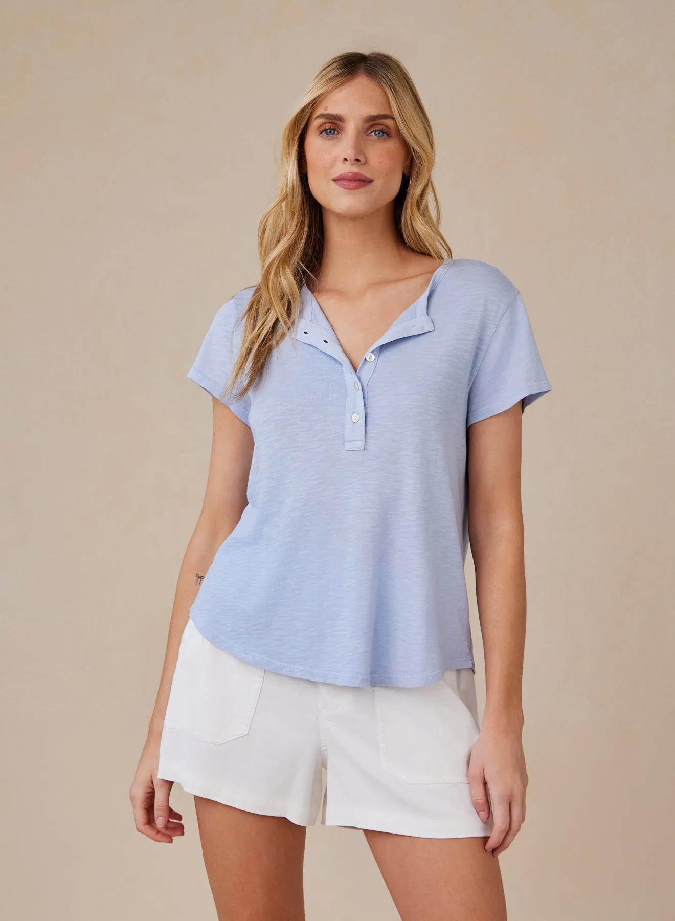 Short Sleeve Henley - Perennial Blue sold by Bella Dahl
