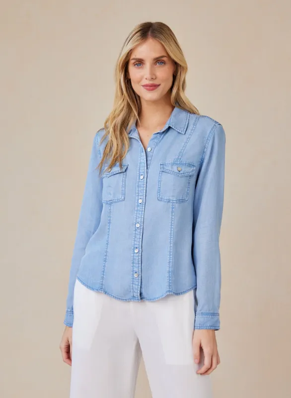 Long Sleeve Seamed Shirt - Coastal Spray Wash sold by Bella Dahl