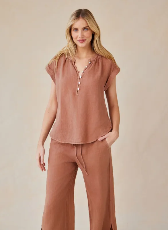 Linen Cap Sleeve Pullover - Terracotta Brown sold by Bella Dahl