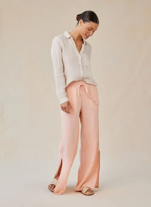 Linen Side Slit Wide Leg Pant - Peach Fizz sold by Bella Dahl